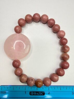 Rhodonite & Rose Quartz Bead Bracelet  - Natural Crystal Stone